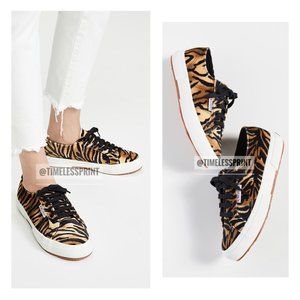 Superga Mustard/Black Velvet Zebra Print Sneakers